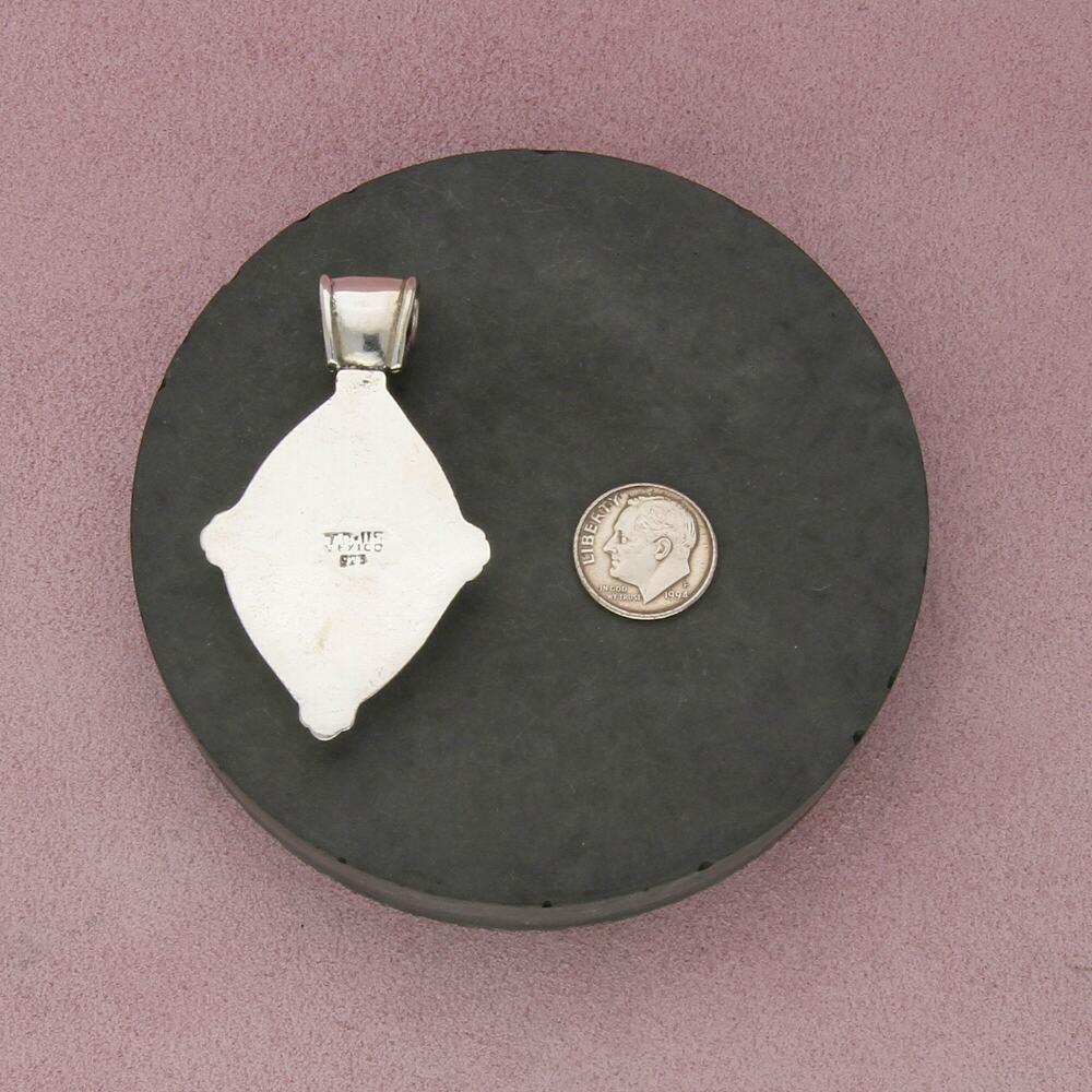 taxco mexico sterling silver vintage scroll marquise shape pendant - Picture 3 of 3